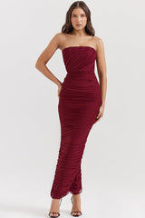 Sapphire Wine Gathered Maxi Dress