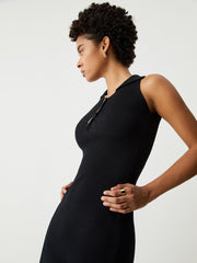 Quarter Buttoned Slit Midi Sweater Dress