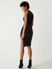 Quarter Buttoned Slit Midi Sweater Dress