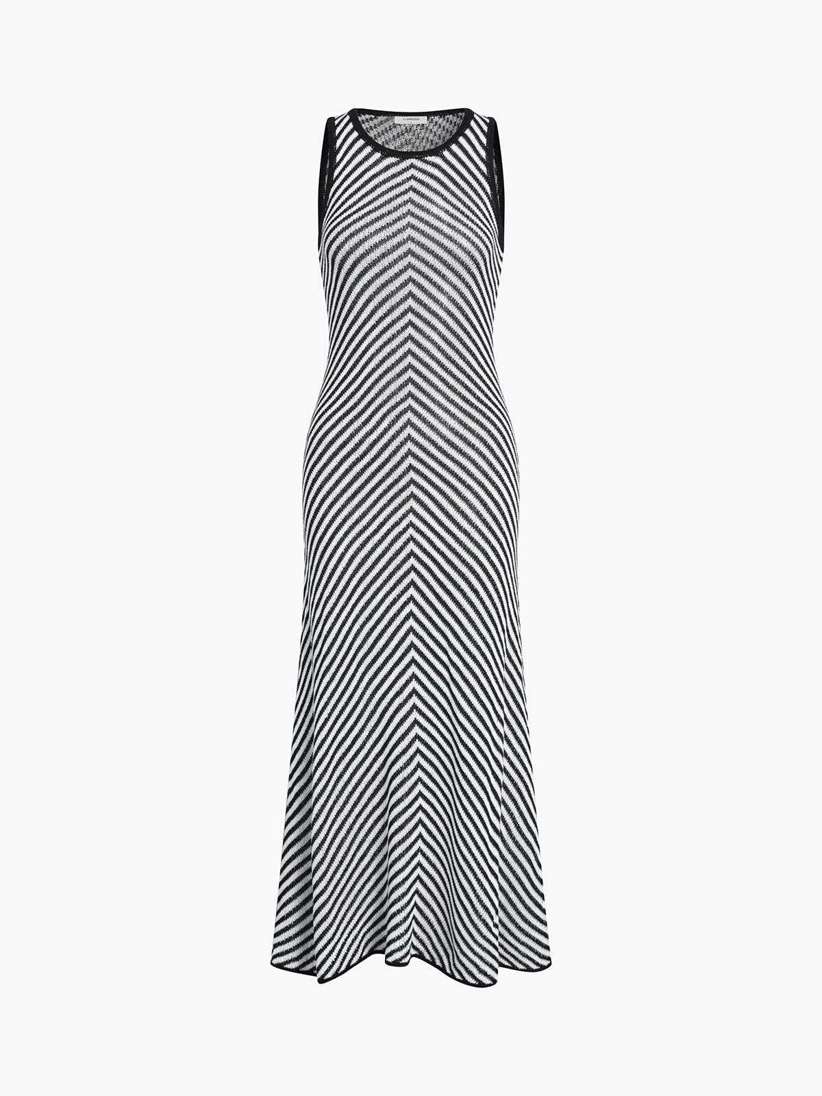 Striped Crew Neck Pleated Sweater Long Dress