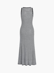 Striped Crew Neck Pleated Sweater Long Dress