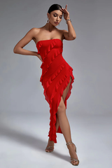 Qira Bandeau Ruffle Detail Maxi Dress